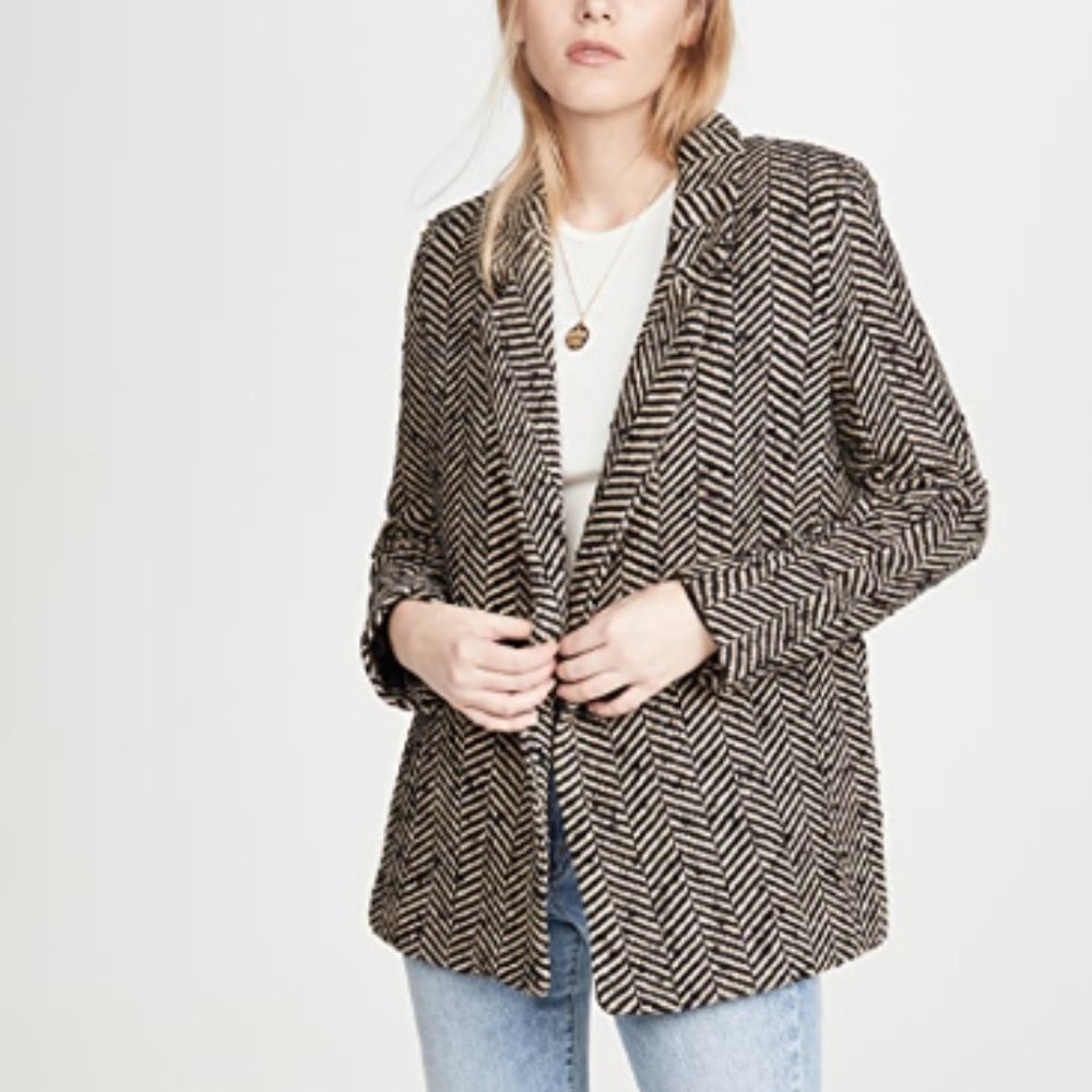 Anine Bing Black and Cream Herringbone Blazer